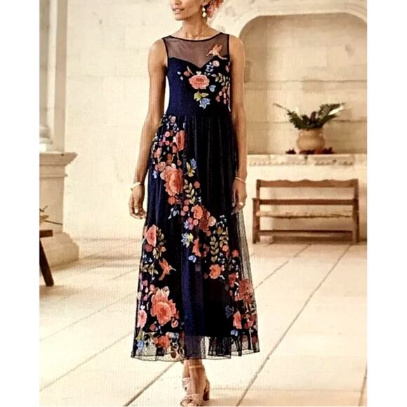 Sundance Kiera Hummingbird Midi Dress Size 4P Floral Embroidered Mesh Event $398 - Picture 1 of 16